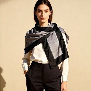 Silk Black + Gray Ombre Hand-dyed Scarf, Hand Rolled Edges